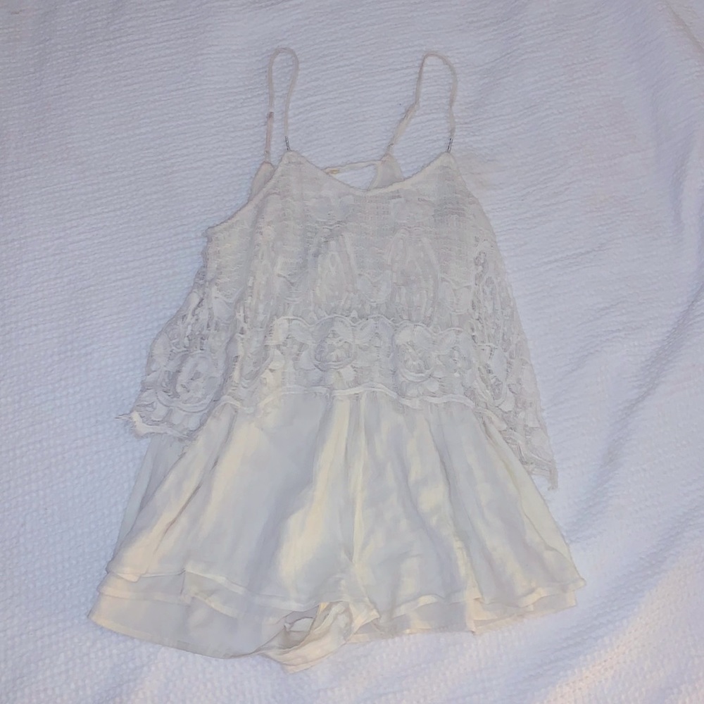American Eagle White XXS Boho Crochet and Cotton Romper